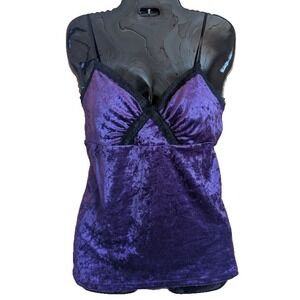 Y2K Velvet Babydoll Cami Tank Top M Lace Trim Goth Vamp Steampunk Dark Romantic
